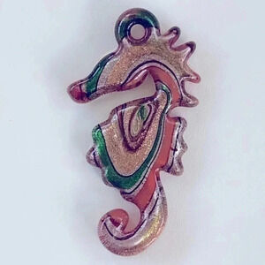 Brown, Green & Gold Murano Glass Handmade Seahorse Necklace Pendant